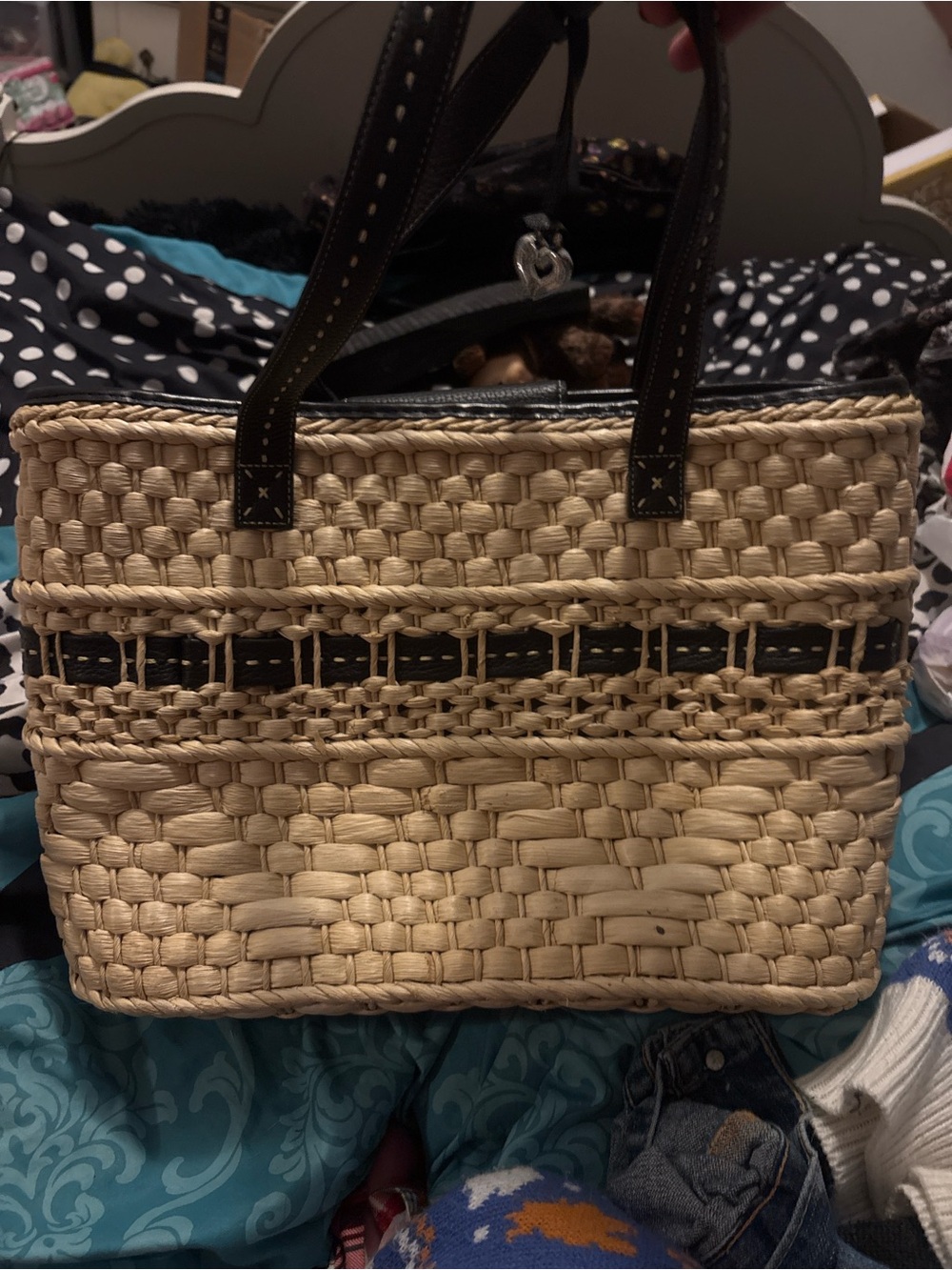 Brighton Woven Straw Tote with Dark Brown Handles